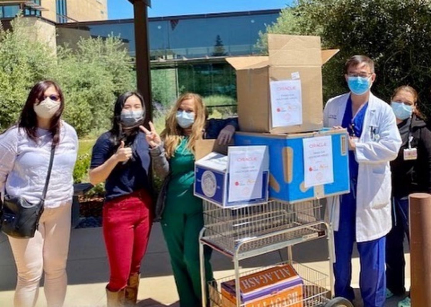Christina delivering meals to healthcare workers, funded by a fundraiser she organized among Oracle employees
